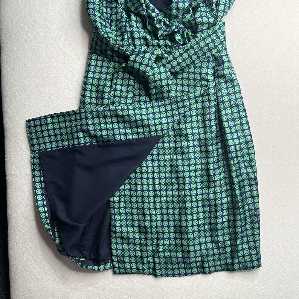 Elizabeth McKay Dress Green & Blue Silk Circle Print Wrap Around sz 6 - Picture 6 of 12
